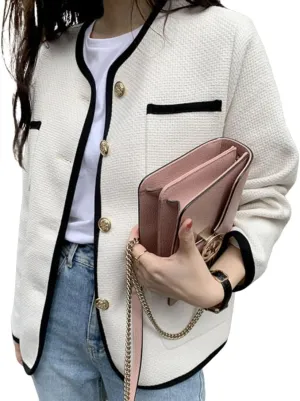 chouyatou Women's Fall Elegant Business Casual Tweed Blazer Jacket Dressy Collarless Open Front Suit Top