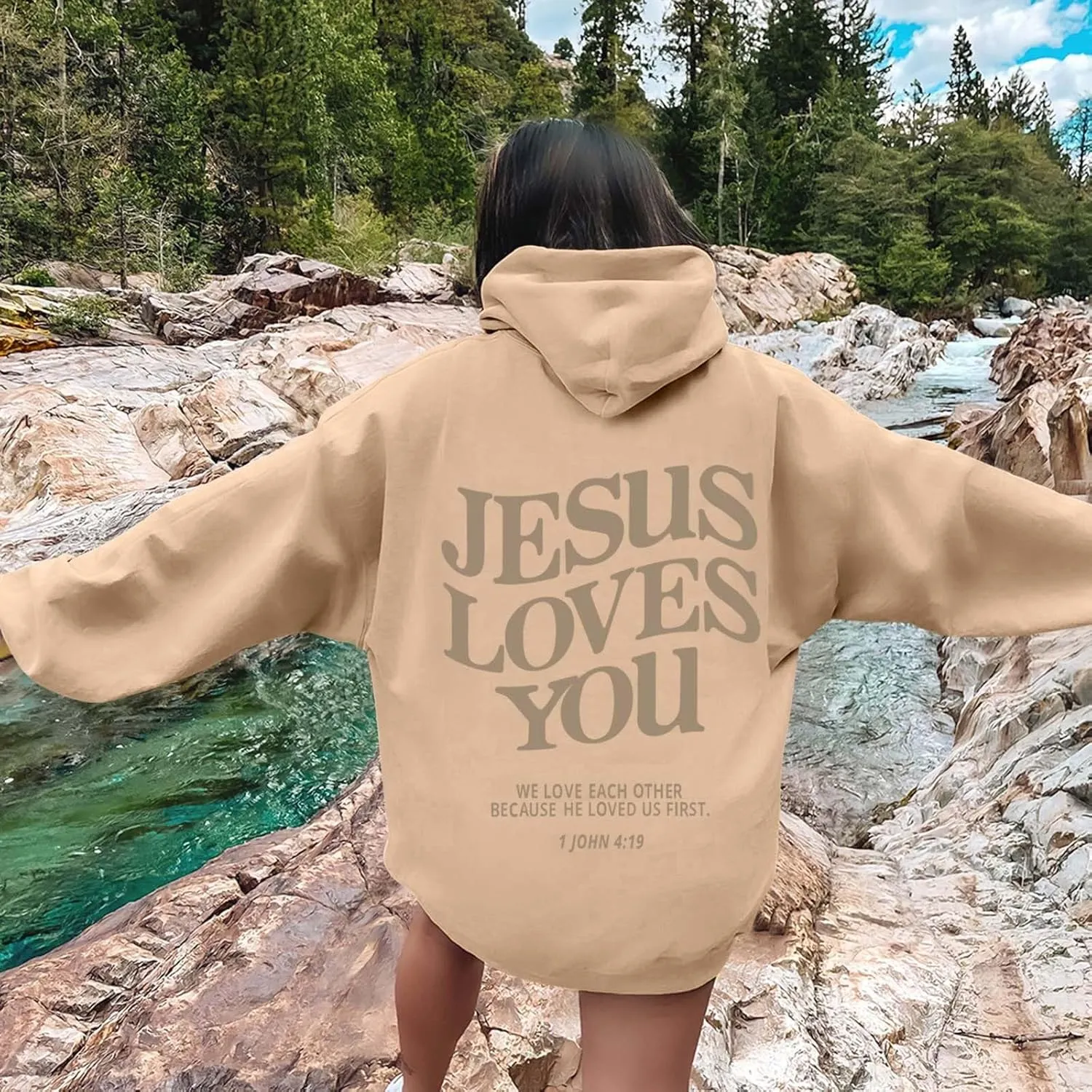 Christian Sweatshirt Women Jesus Loves You,Trust in The Lord Long Sleeve Letter Printed Hoodies