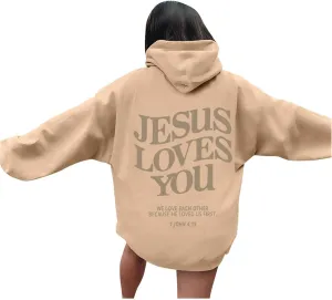 Christian Sweatshirt Women Jesus Loves You,Trust in The Lord Long Sleeve Letter Printed Hoodies