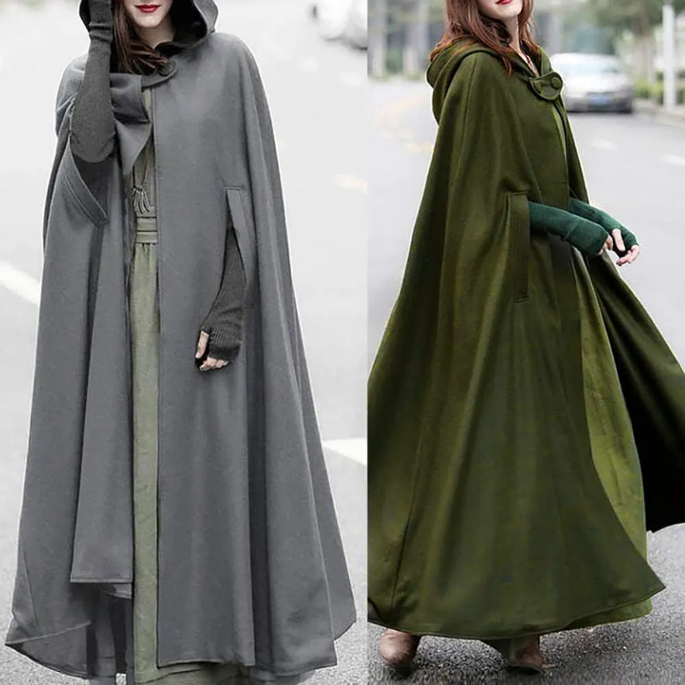 Cloak with Hood Women Witch Costume Open Front Poncho Coat Halloween Hooded Cape Cosplay Costumes Outerwear Jacket