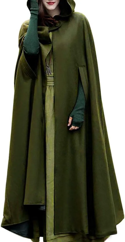 Cloak with Hood Women Witch Costume Open Front Poncho Coat Halloween Hooded Cape Cosplay Costumes Outerwear Jacket