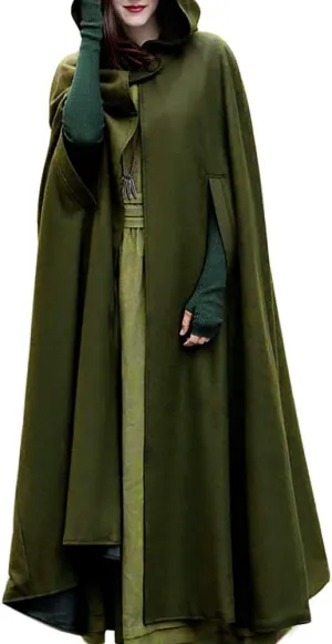 Cloak with Hood Women Witch Costume Open Front Poncho Coat Halloween Hooded Cape Cosplay Costumes Outerwear Jacket