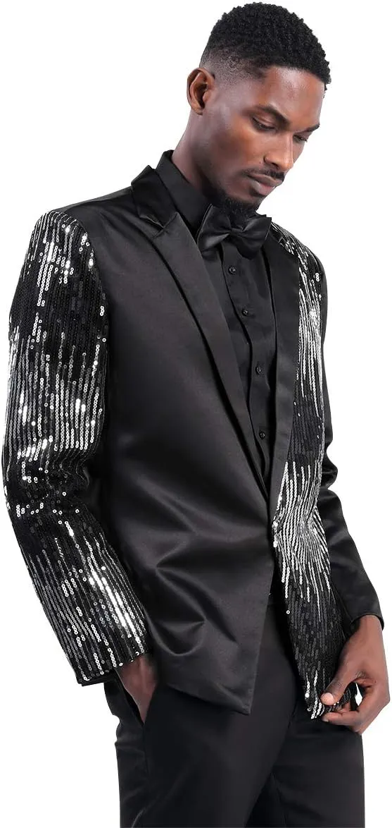 Cloudstyle Men's 2-Piece Suit Casual 1 Button Slim Fit Prom Suit Stylish Sequin