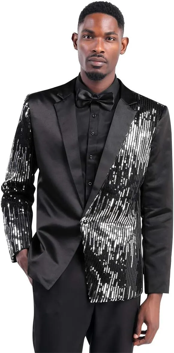 Cloudstyle Men's 2-Piece Suit Casual 1 Button Slim Fit Prom Suit Stylish Sequin