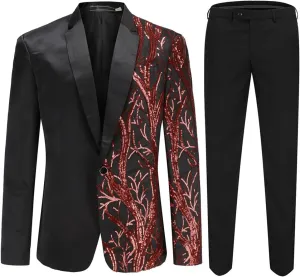 Cloudstyle Men's 2-Piece Suit Casual 1 Button Slim Fit Prom Suit Stylish Sequin