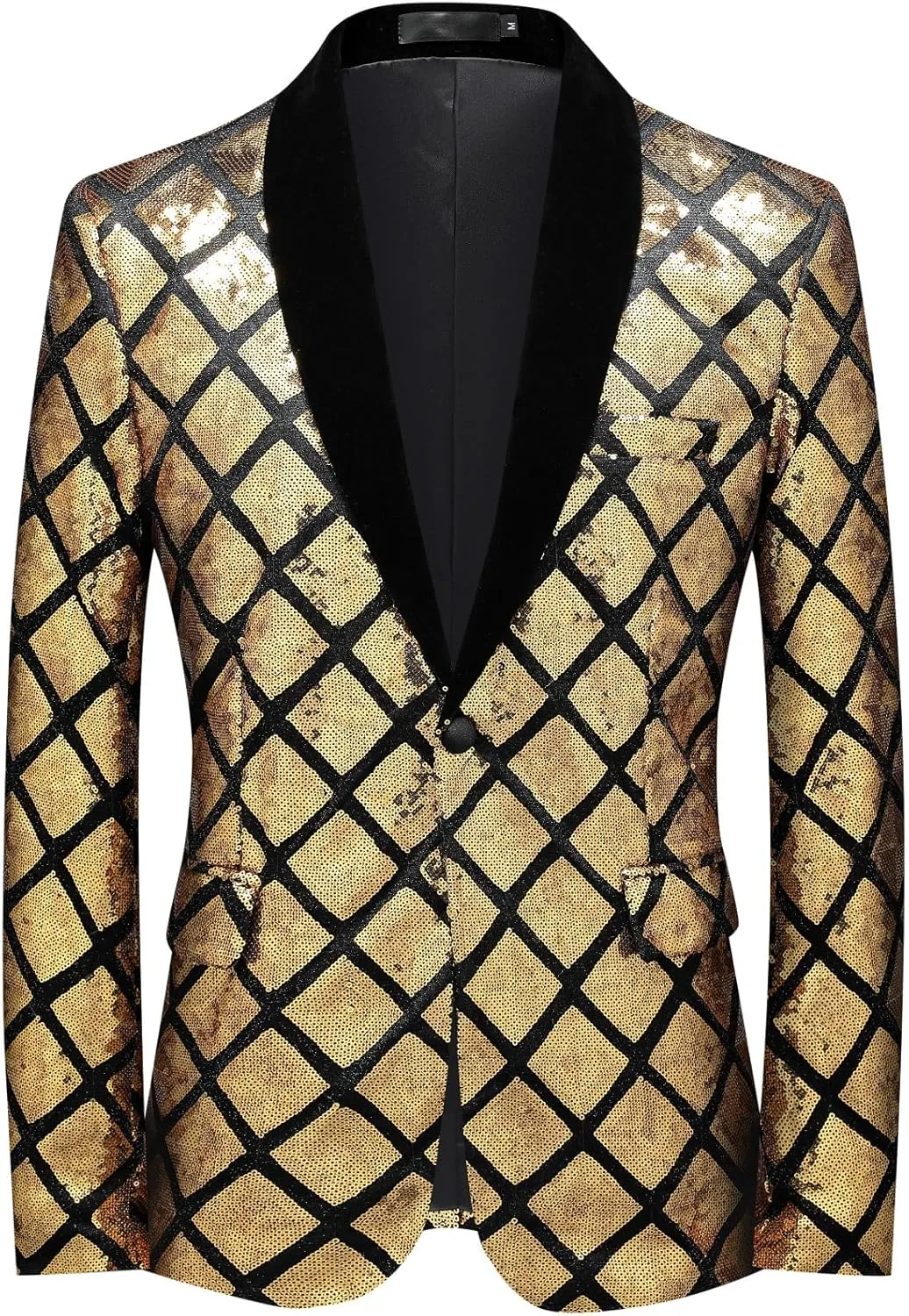 Cloudstyle Men's 2-Piece Suit Casual 1 Button Slim Fit Prom Suit Stylish Sequin