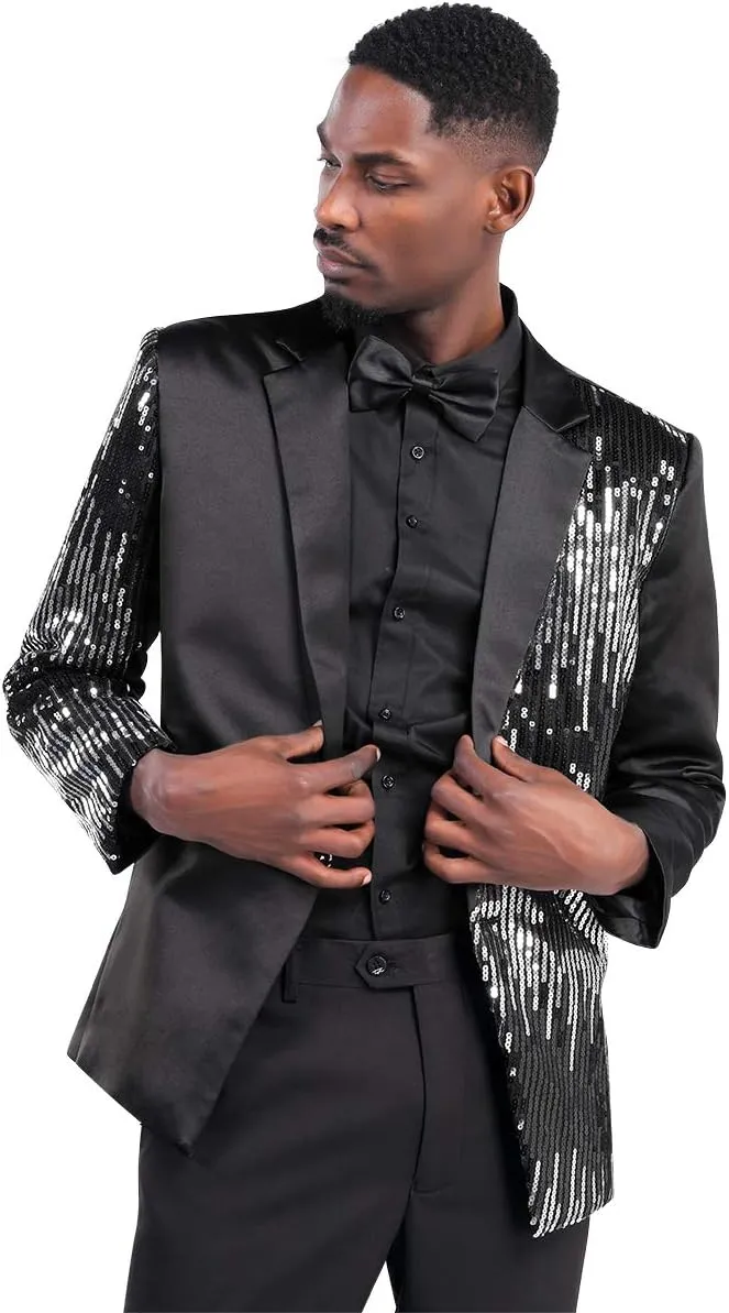 Cloudstyle Men's 2-Piece Suit Casual 1 Button Slim Fit Prom Suit Stylish Sequin