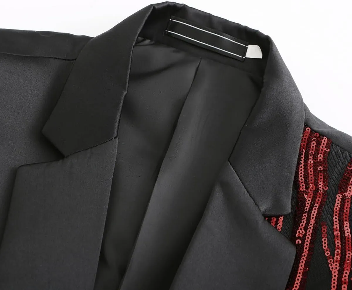 Cloudstyle Men's 2-Piece Suit Casual 1 Button Slim Fit Prom Suit Stylish Sequin