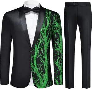 Cloudstyle Men's 2-Piece Suit Casual 1 Button Slim Fit Prom Suit Stylish Sequin