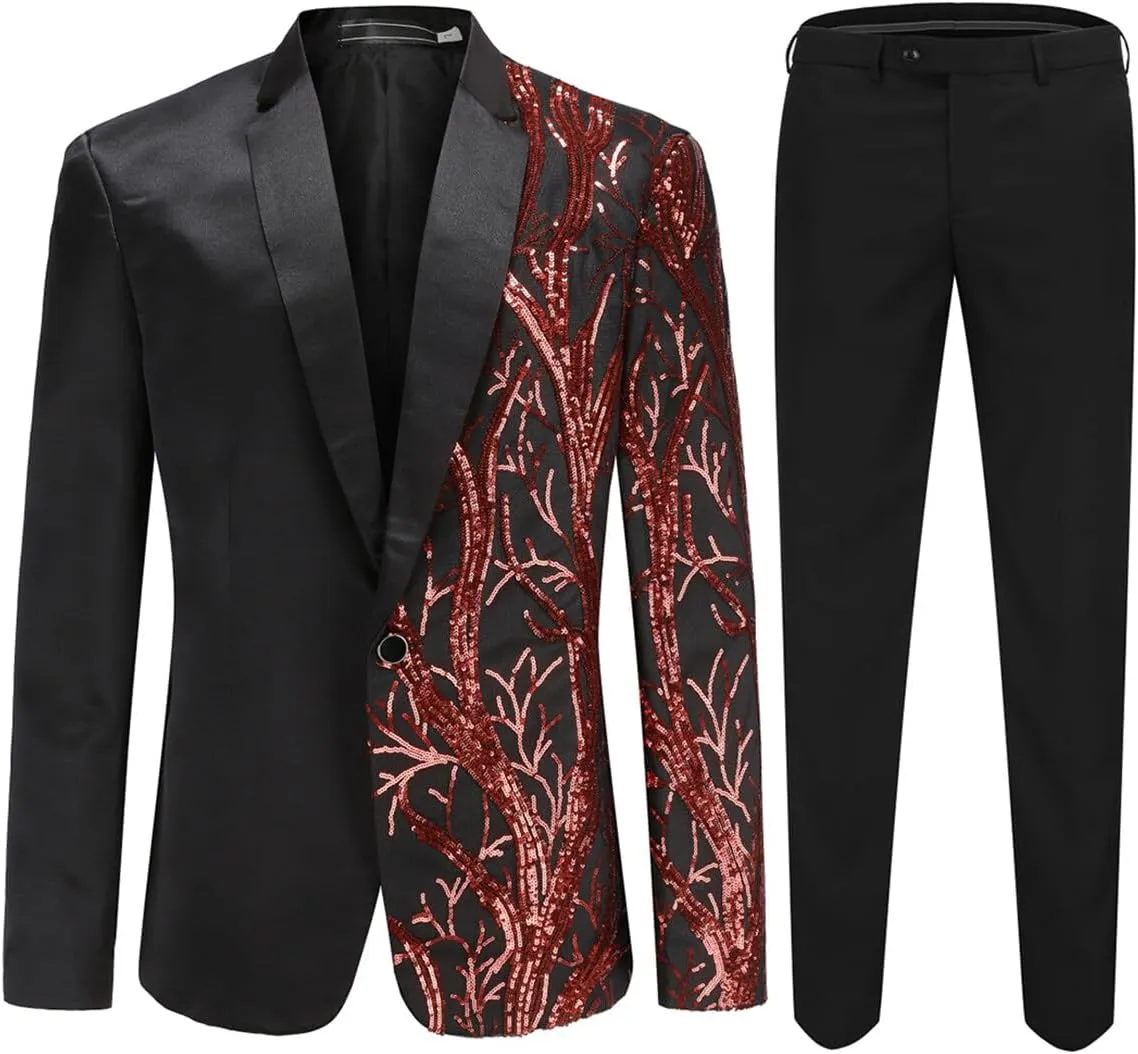 Cloudstyle Men's 2-Piece Suit Casual 1 Button Slim Fit Prom Suit Stylish Sequin