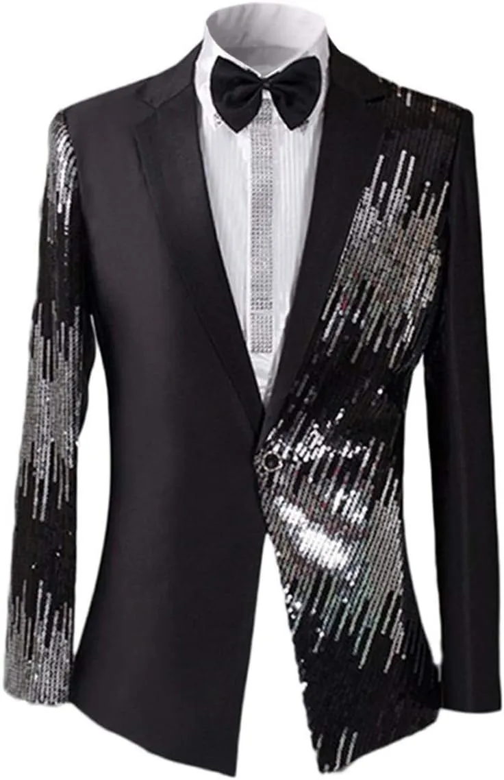 Cloudstyle Men's 2-Piece Suit Casual 1 Button Slim Fit Prom Suit Stylish Sequin