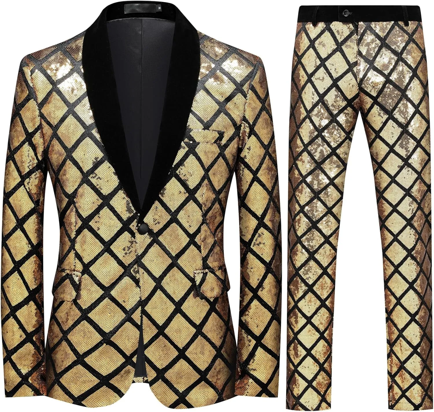 Cloudstyle Men's 2-Piece Suit Casual 1 Button Slim Fit Prom Suit Stylish Sequin