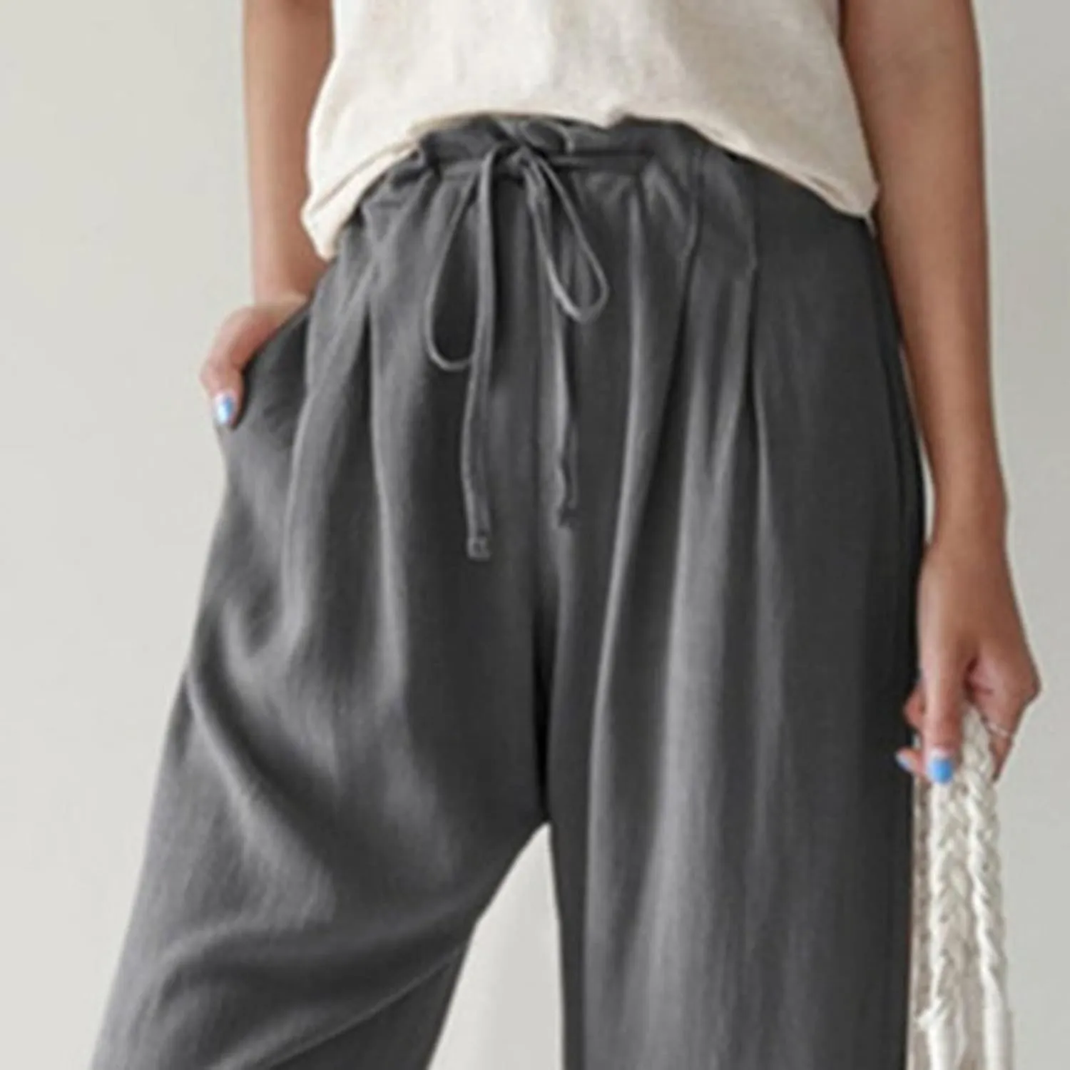 Cocoarm Women High Elastic Waist Pants Women Wide Leg Drawstring Long Lounge Pant Trousers with Pocket Women Soft Pants