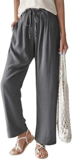 Cocoarm Women High Elastic Waist Pants Women Wide Leg Drawstring Long Lounge Pant Trousers with Pocket Women Soft Pants