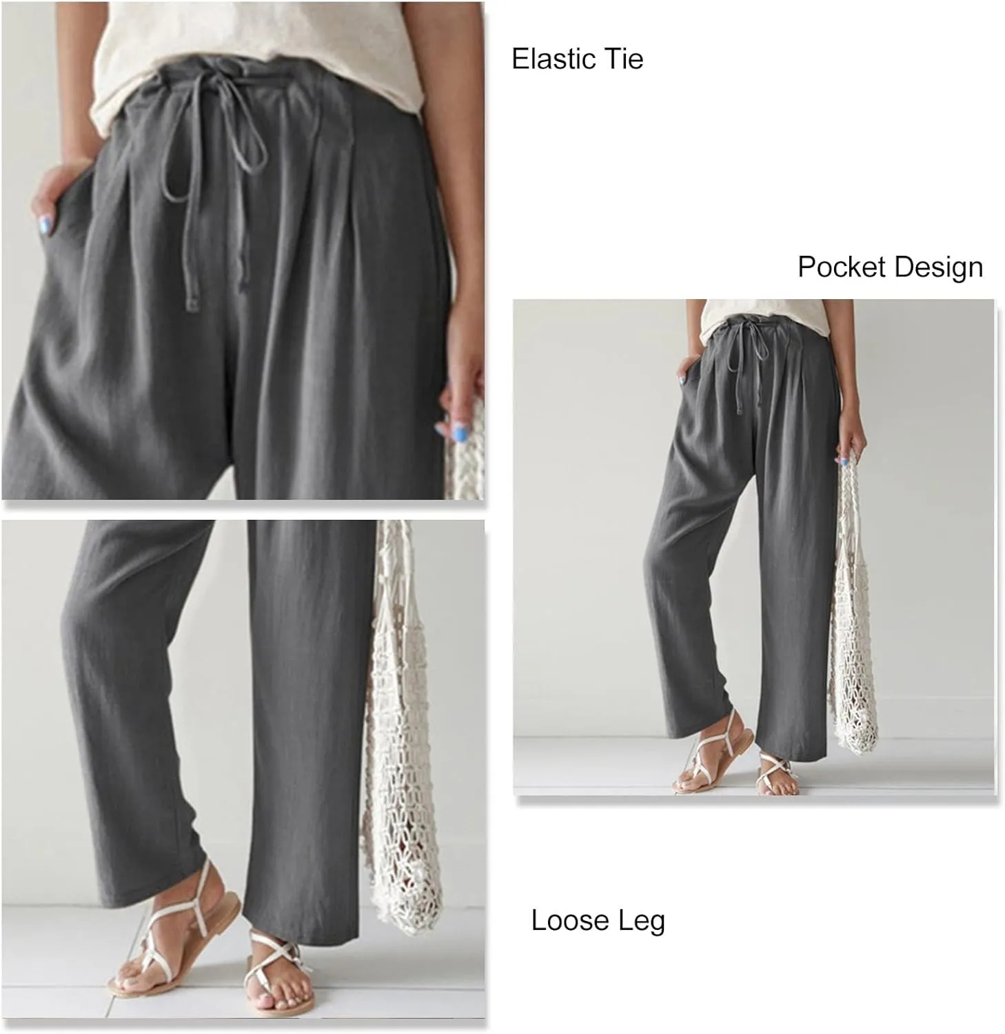 Cocoarm Women High Elastic Waist Pants Women Wide Leg Drawstring Long Lounge Pant Trousers with Pocket Women Soft Pants