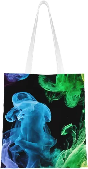 (Colorful Smoke) Reusable Canvas Tote Bag For Women Lightweight Handbag Shopping Bag Stylish Shoulder Bag