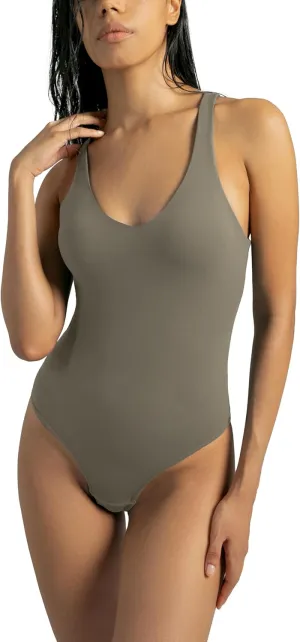 Colorfulkoala Women's Dreamlux V-Neck Seamless Bodysuit with Built in Bra Sexy Sleeveless Tank Tops