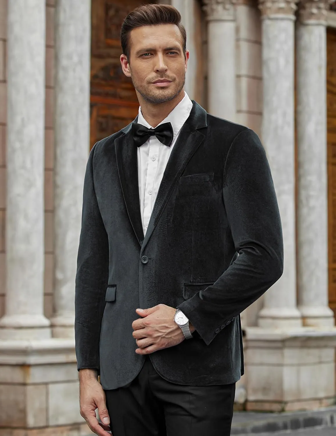 COOFANDY Men's Velvet Blazer Notched Lapel Velour Suit Jacket One Button Tuxedo Jackets for Wedding Prom Party Dinner