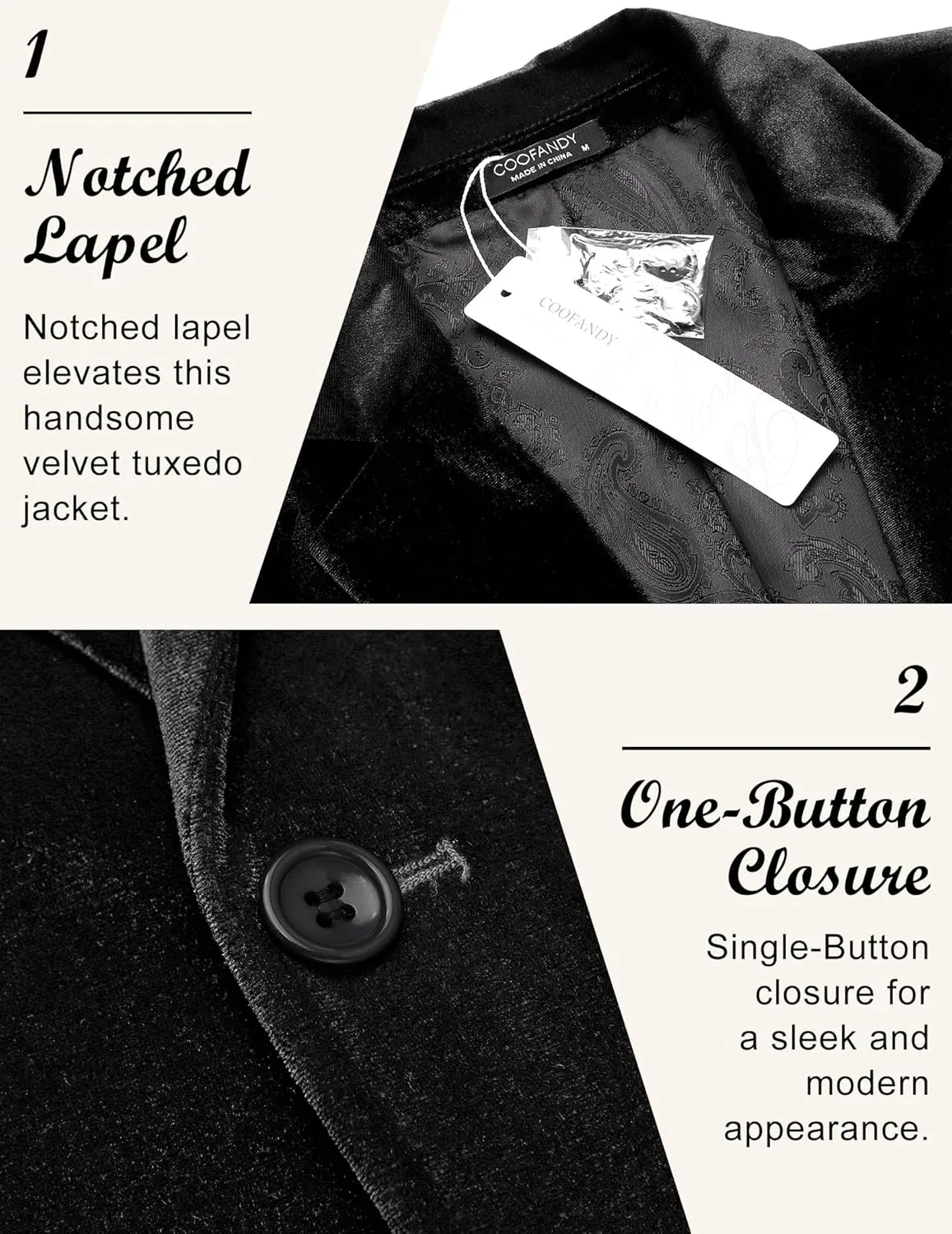 COOFANDY Men's Velvet Blazer Notched Lapel Velour Suit Jacket One Button Tuxedo Jackets for Wedding Prom Party Dinner