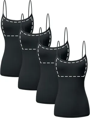 Cotton Camisole Tops for Women Built in Bra Spaghetti Strap Tank Top with Shelf Bra Cami Undershirt Pack 1-4