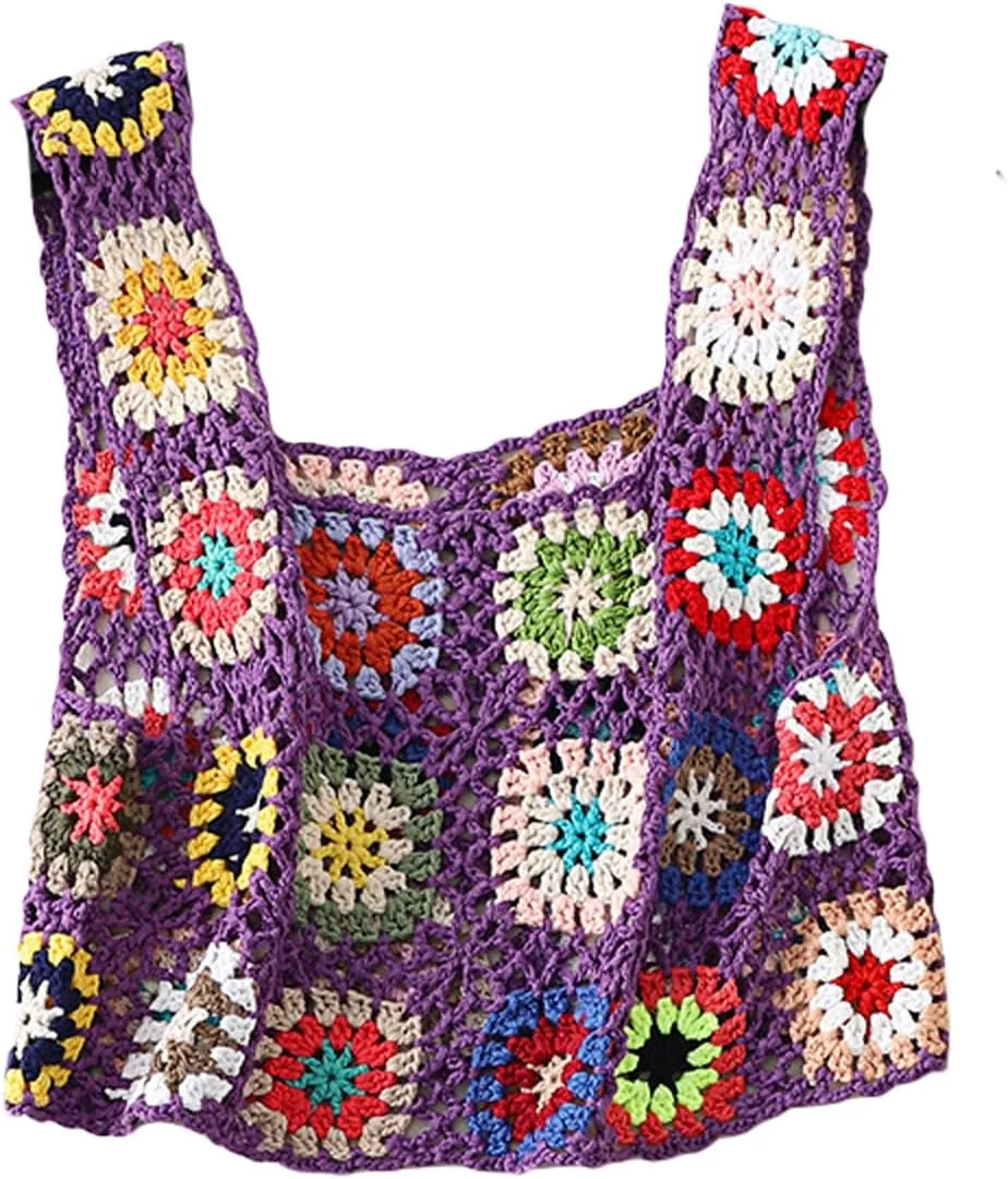 Crochet Tops Women Y2k Knit Vest Tank Top Knitted Daisy Camisole Hollow Out Crochet Crop Tops Summer Clothes