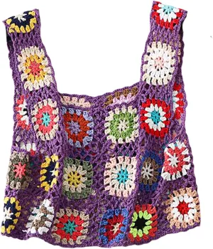 Crochet Tops Women Y2k Knit Vest Tank Top Knitted Daisy Camisole Hollow Out Crochet Crop Tops Summer Clothes