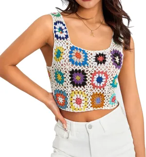 Crochet Tops Women Y2k Knit Vest Tank Top Knitted Daisy Camisole Hollow Out Crochet Crop Tops Summer Clothes