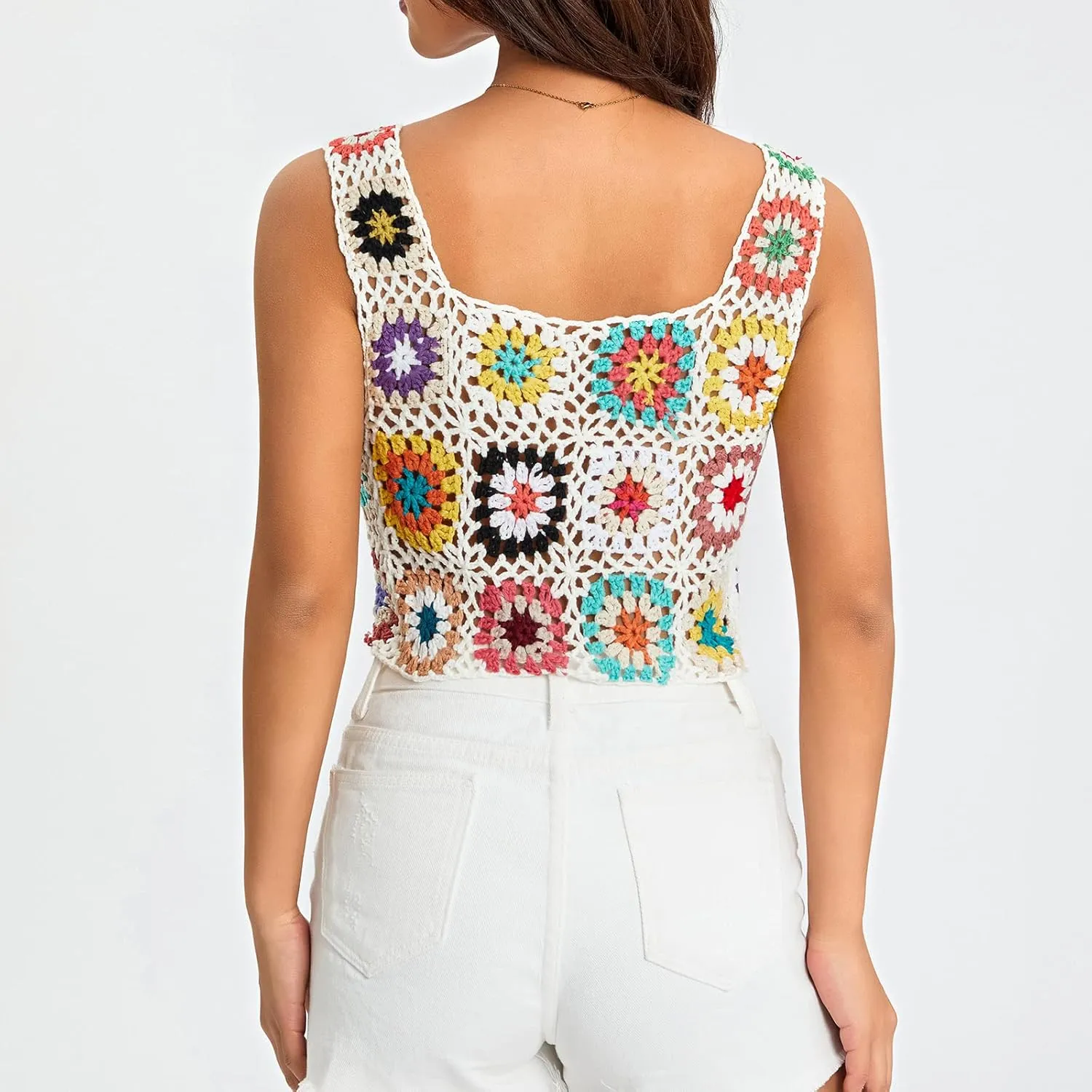 Crochet Tops Women Y2k Knit Vest Tank Top Knitted Daisy Camisole Hollow Out Crochet Crop Tops Summer Clothes