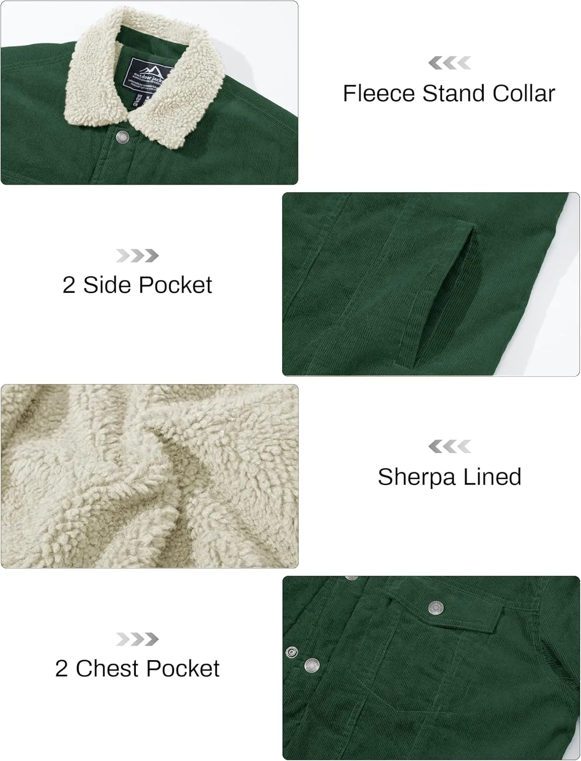 CRYSULLY Men's Corduroy Jacket Cotton Sherpa Lined Jacket Turn-Down Collar Jackets with 5 Pockets