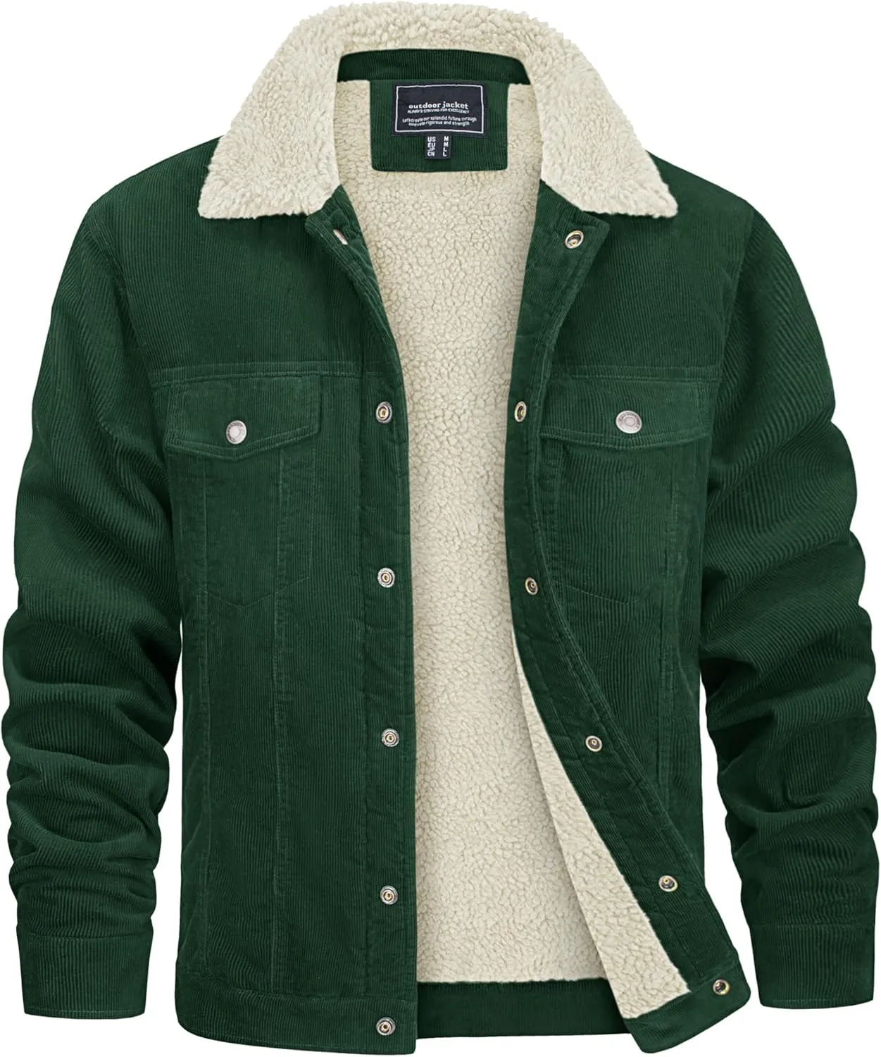 CRYSULLY Men's Corduroy Jacket Cotton Sherpa Lined Jacket Turn-Down Collar Jackets with 5 Pockets