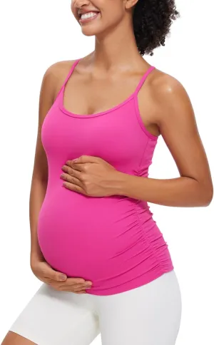 CRZ YOGA Butterluxe Y Back Maternity Tank Tops for Women Ruched Pregnancy Basic Camisole Sleeveless Athletic Yoga Shirts