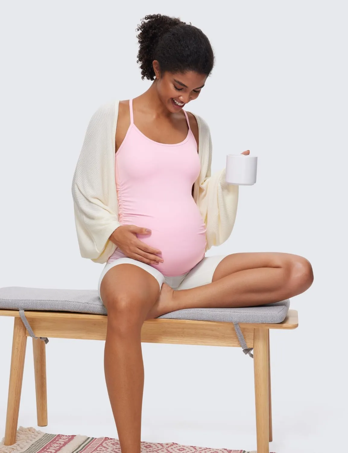 CRZ YOGA Butterluxe Y Back Maternity Tank Tops for Women Ruched Pregnancy Basic Camisole Sleeveless Athletic Yoga Shirts