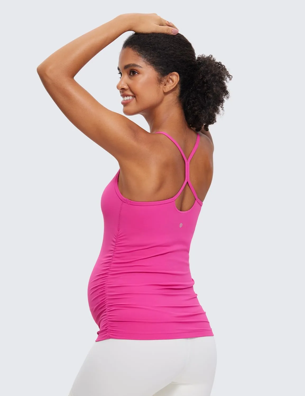 CRZ YOGA Butterluxe Y Back Maternity Tank Tops for Women Ruched Pregnancy Basic Camisole Sleeveless Athletic Yoga Shirts