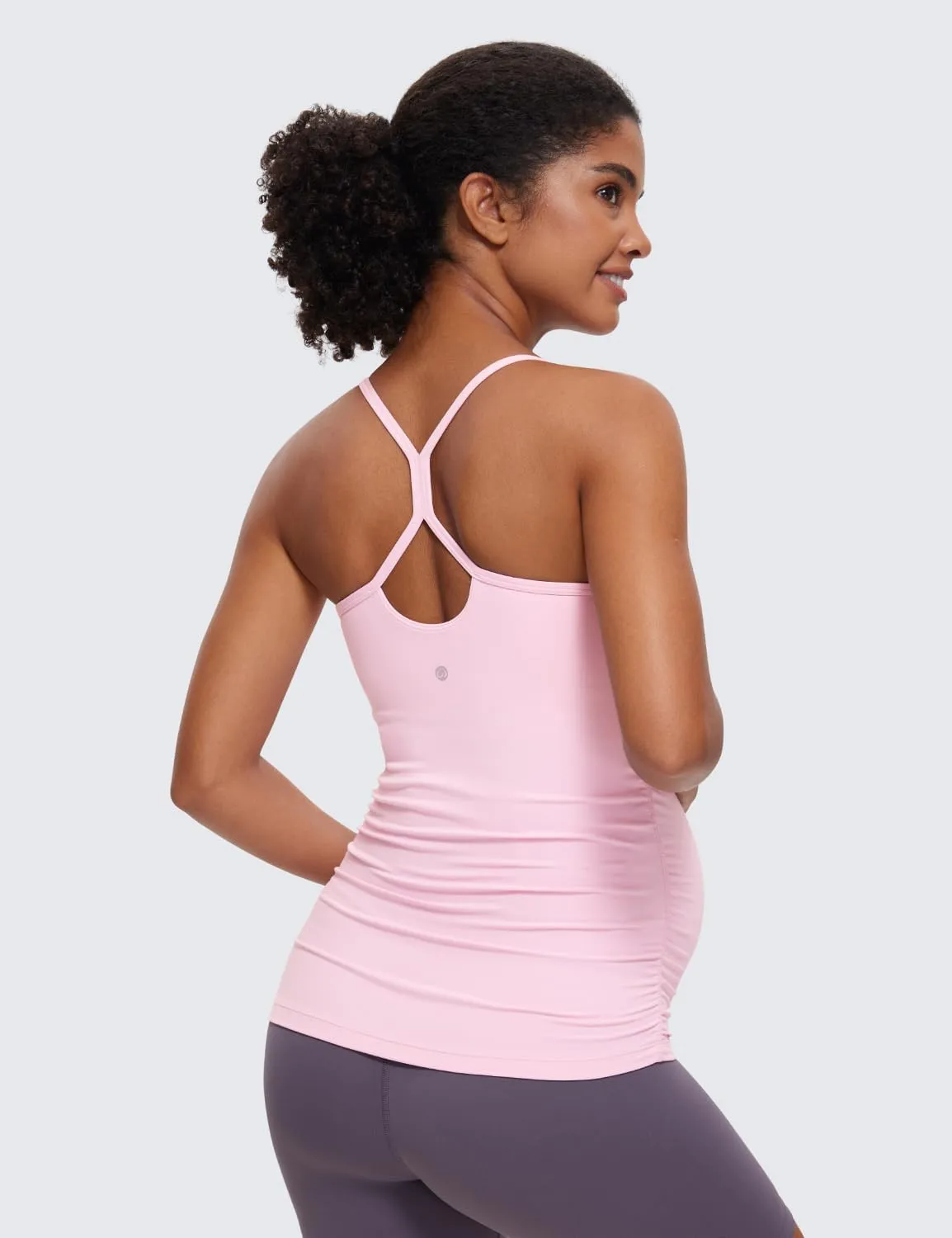 CRZ YOGA Butterluxe Y Back Maternity Tank Tops for Women Ruched Pregnancy Basic Camisole Sleeveless Athletic Yoga Shirts