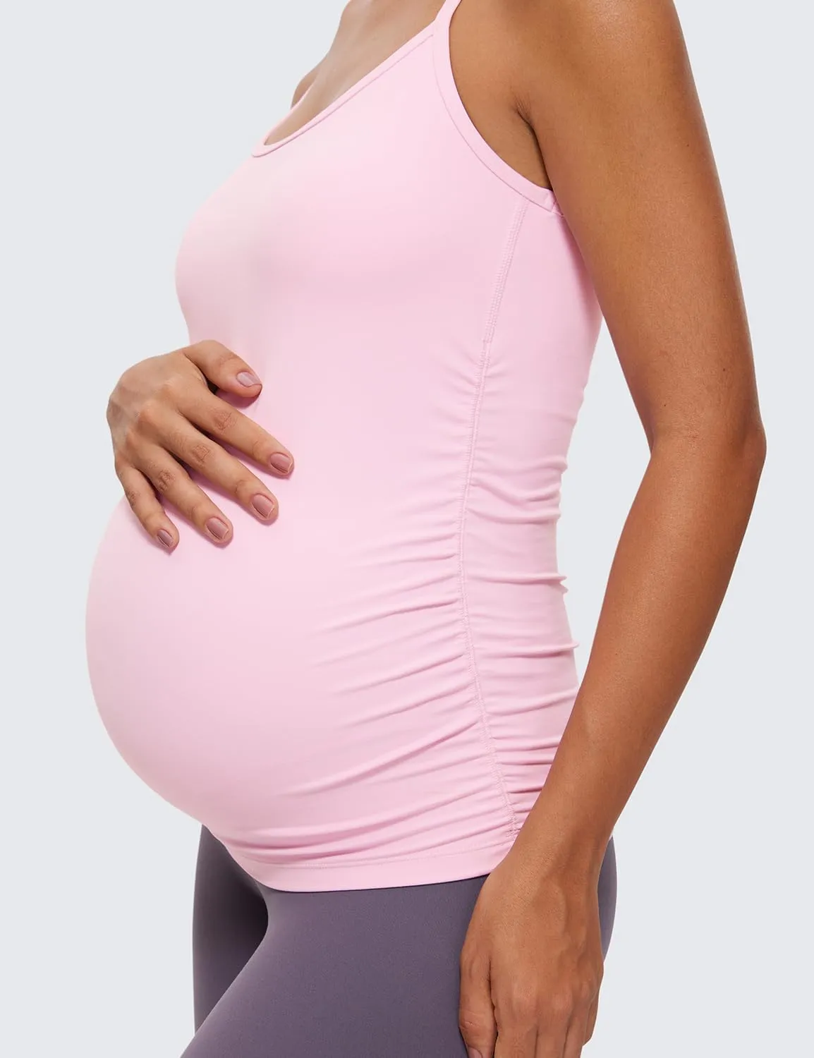 CRZ YOGA Butterluxe Y Back Maternity Tank Tops for Women Ruched Pregnancy Basic Camisole Sleeveless Athletic Yoga Shirts