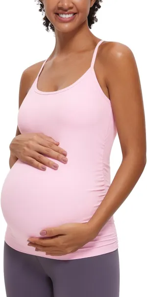 CRZ YOGA Butterluxe Y Back Maternity Tank Tops for Women Ruched Pregnancy Basic Camisole Sleeveless Athletic Yoga Shirts