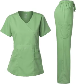 Dagacci Medical Uniform Women's Scrub Set Stretch and Soft Y-Neck Top and Pants