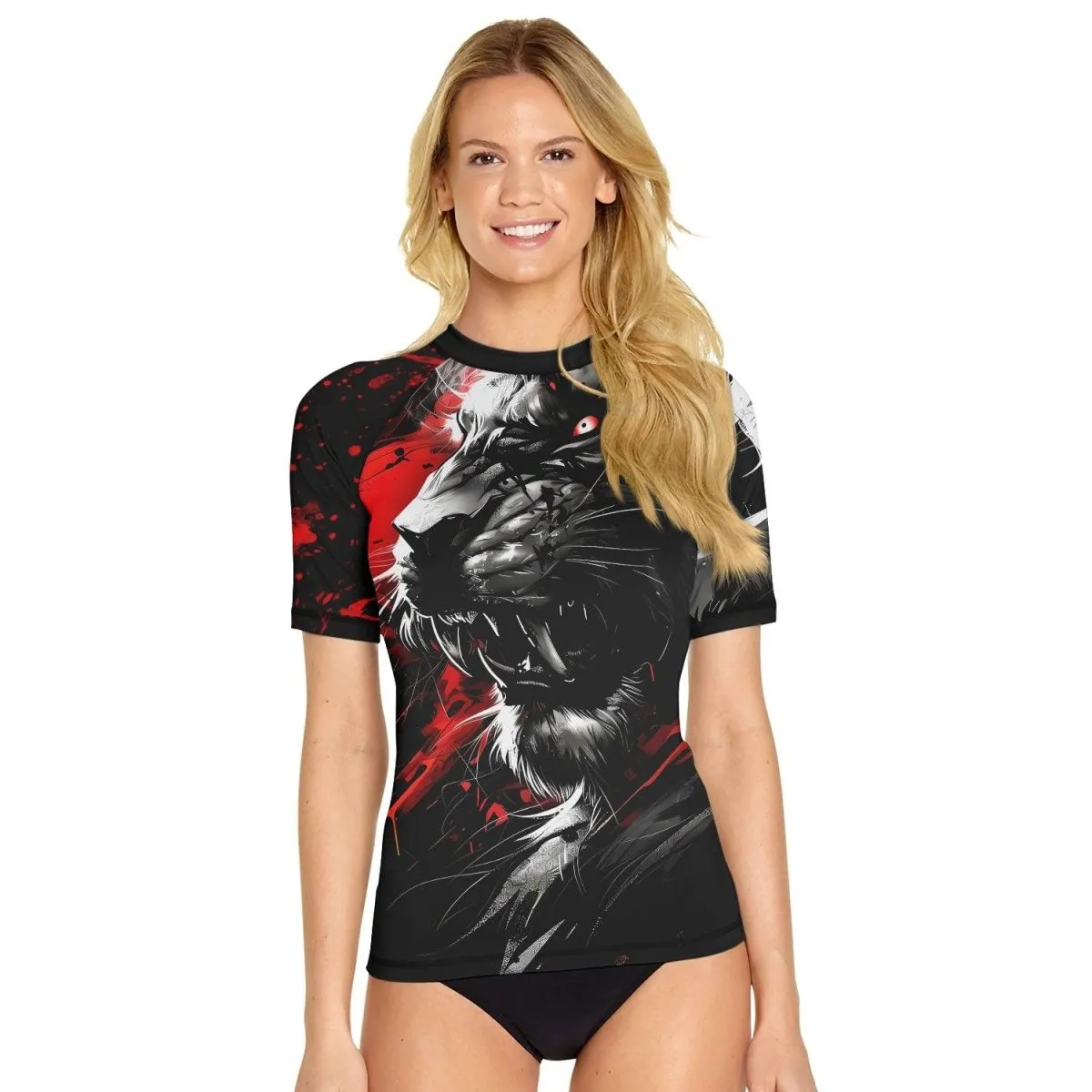 Dangerous Lion Women's Short Sleeve Rash Guard