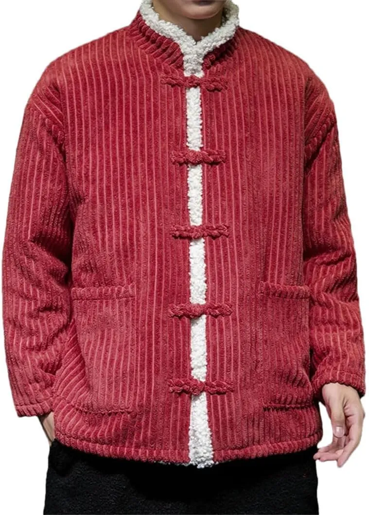 DBFBDTU Men Thickened Corduroy Cotton Padded Jacket Coat Stand Collar Warm Year Holiday Party Jacket