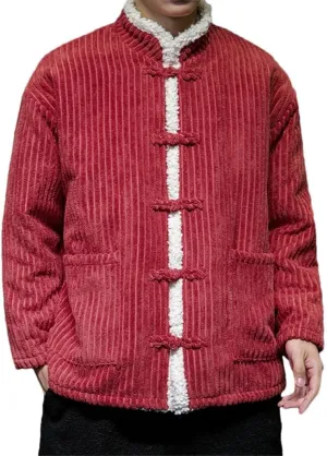 DBFBDTU Men Thickened Corduroy Cotton Padded Jacket Coat Stand Collar Warm Year Holiday Party Jacket