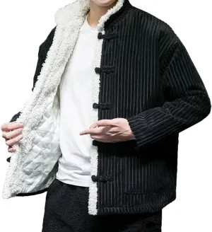 DBFBDTU Men Thickened Corduroy Cotton Padded Jacket Coat Stand Collar Warm Year Holiday Party Jacket