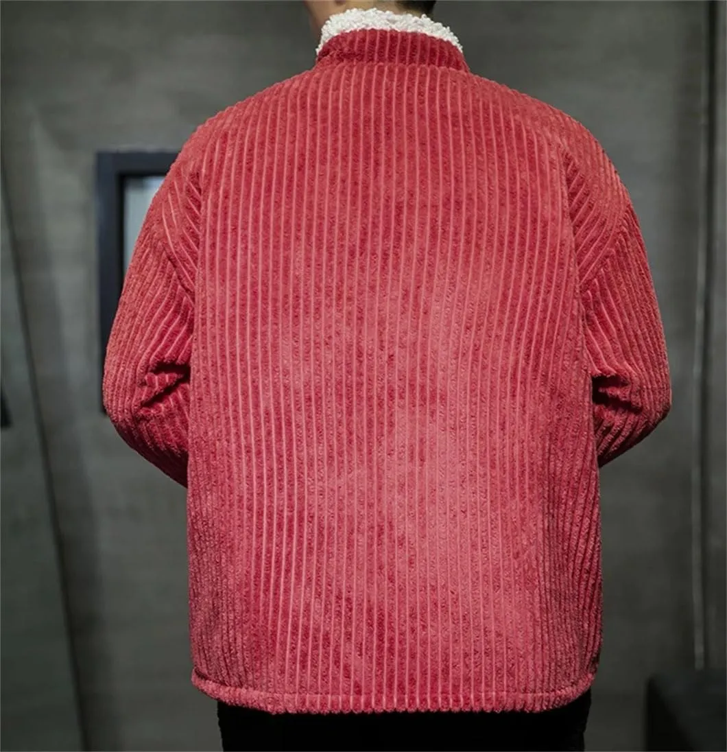 DBFBDTU Men Thickened Corduroy Cotton Padded Jacket Coat Stand Collar Warm Year Holiday Party Jacket