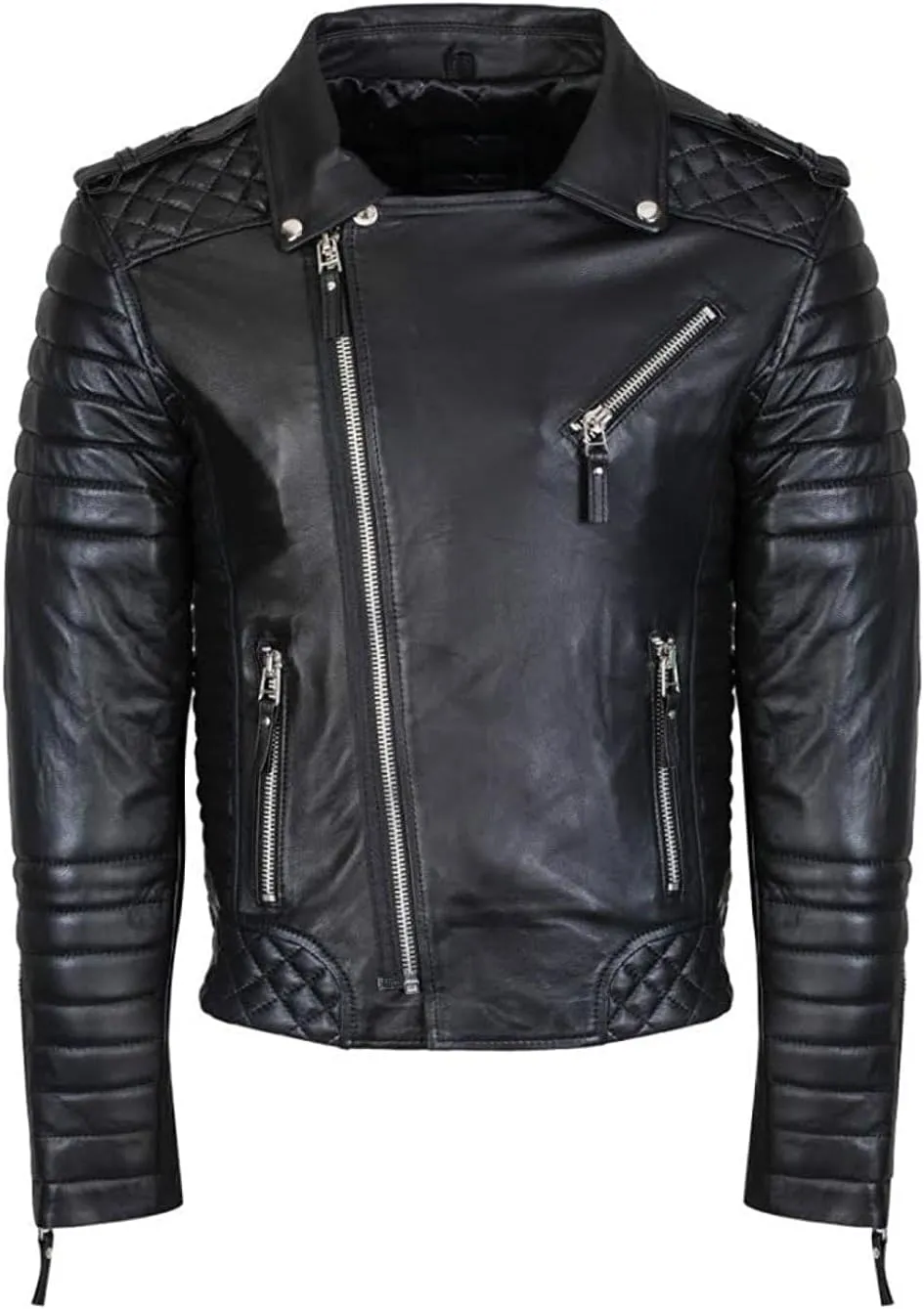 DECIMAL Men's Black REAL Lambskin Leather Biker Jacket VINTAGE GENUINE MOTORCYCLE JACKETS FOR MEN