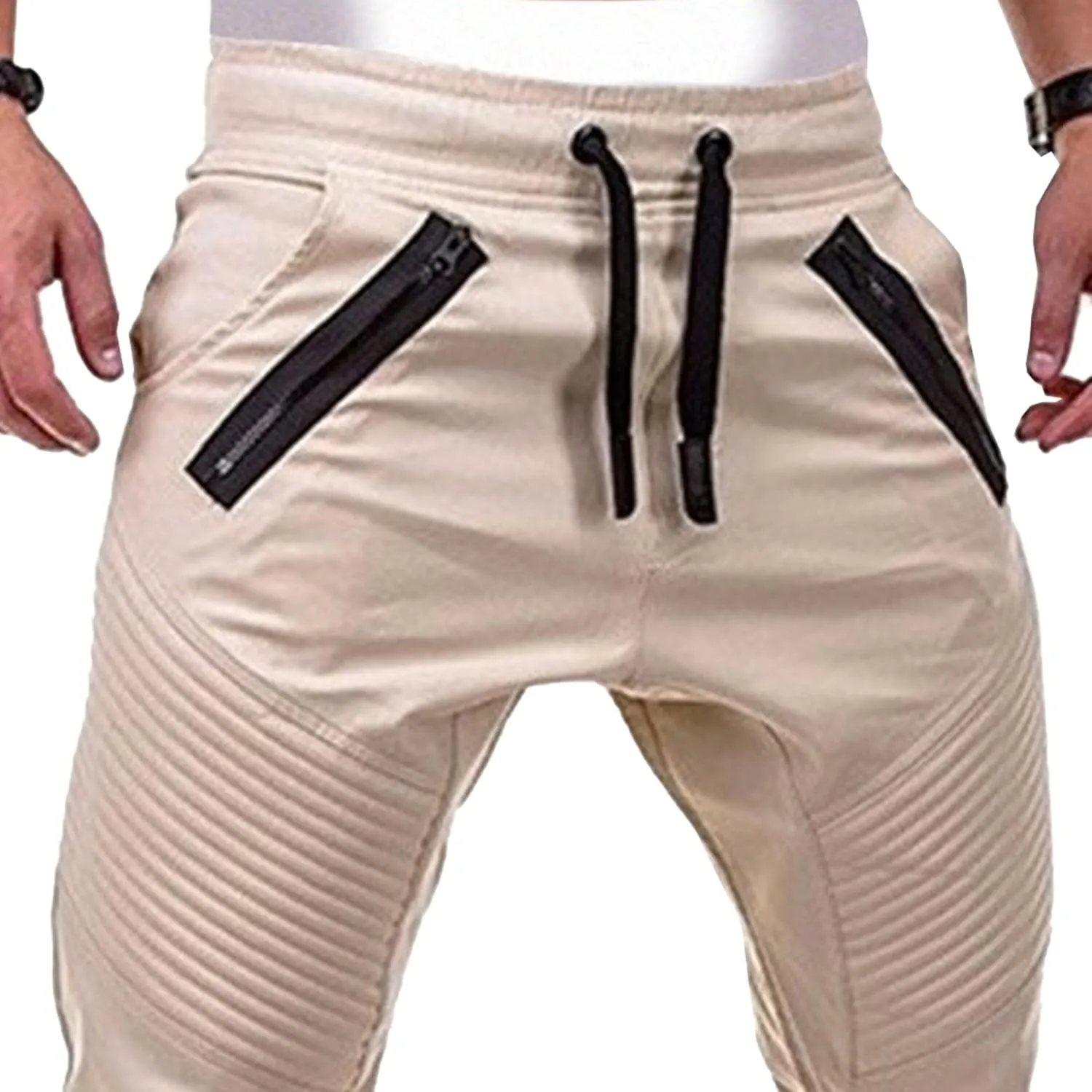 DGHM-JLMY Men's Twill Jogger Pants Elastic Waist Cotton Casual Cargo Pants Soft Stretch Slim Fit Tapered Trousers