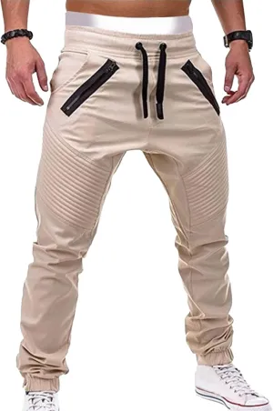 DGHM-JLMY Men's Twill Jogger Pants Elastic Waist Cotton Casual Cargo Pants Soft Stretch Slim Fit Tapered Trousers