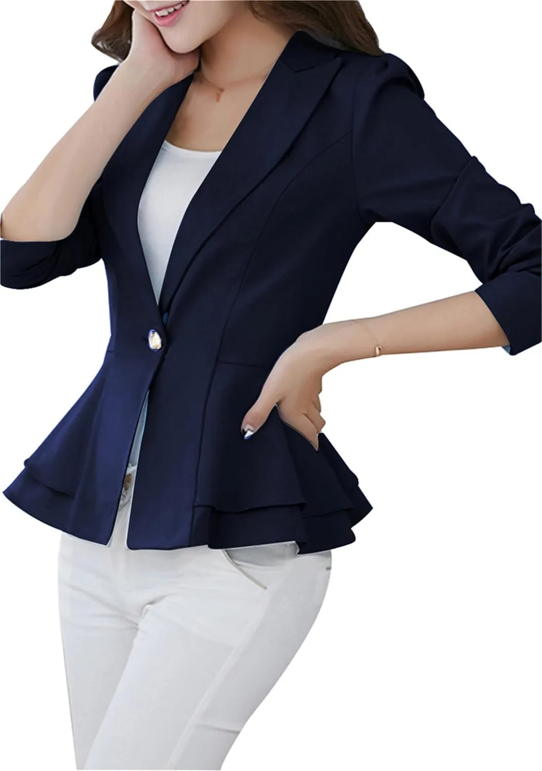 DIACACY Womens Button Down Open Front Blazer Long Sleeve Jacket Solid Color Plus Size Office Coat Blazer