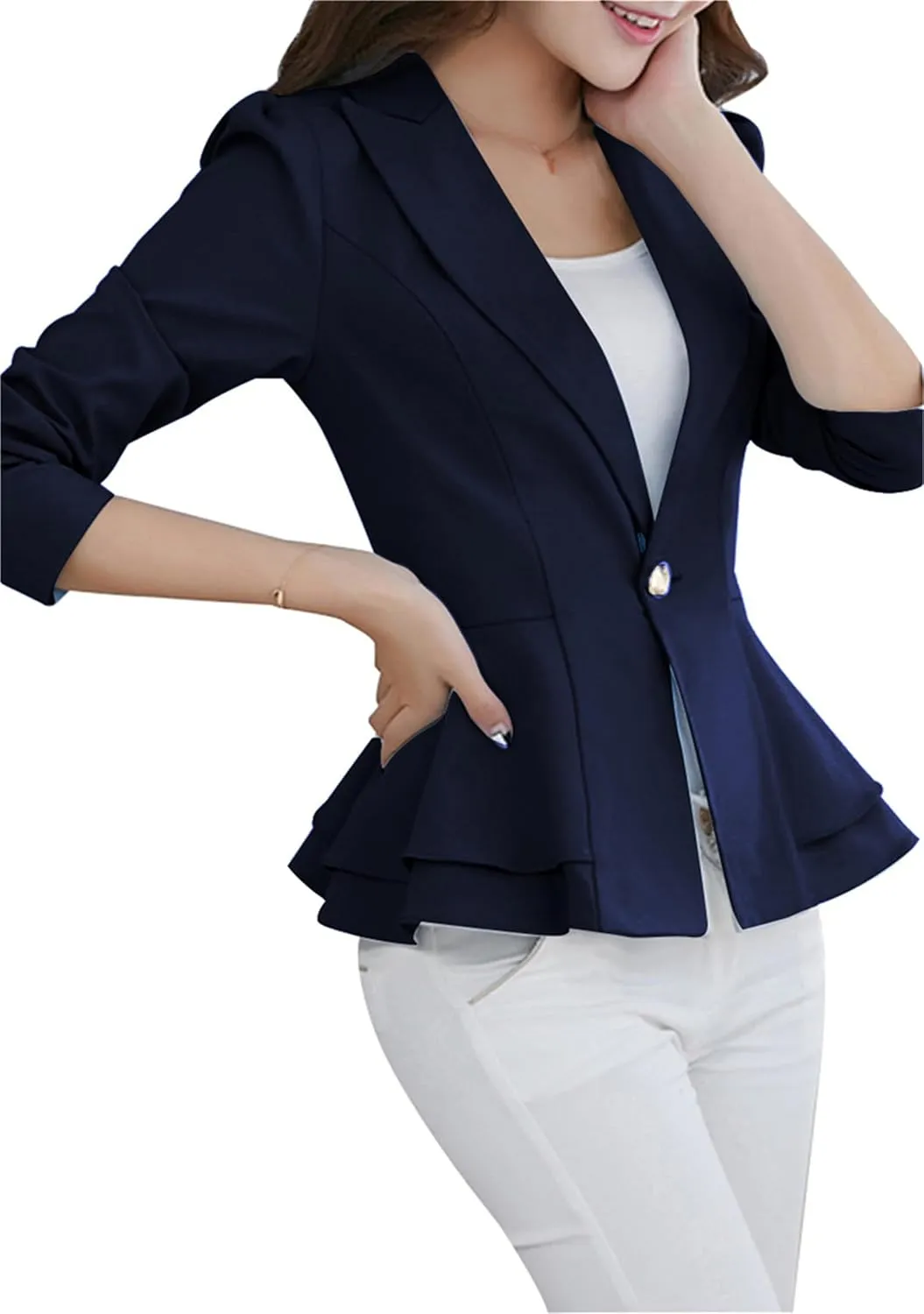 DIACACY Womens Button Down Open Front Blazer Long Sleeve Jacket Solid Color Plus Size Office Coat Blazer
