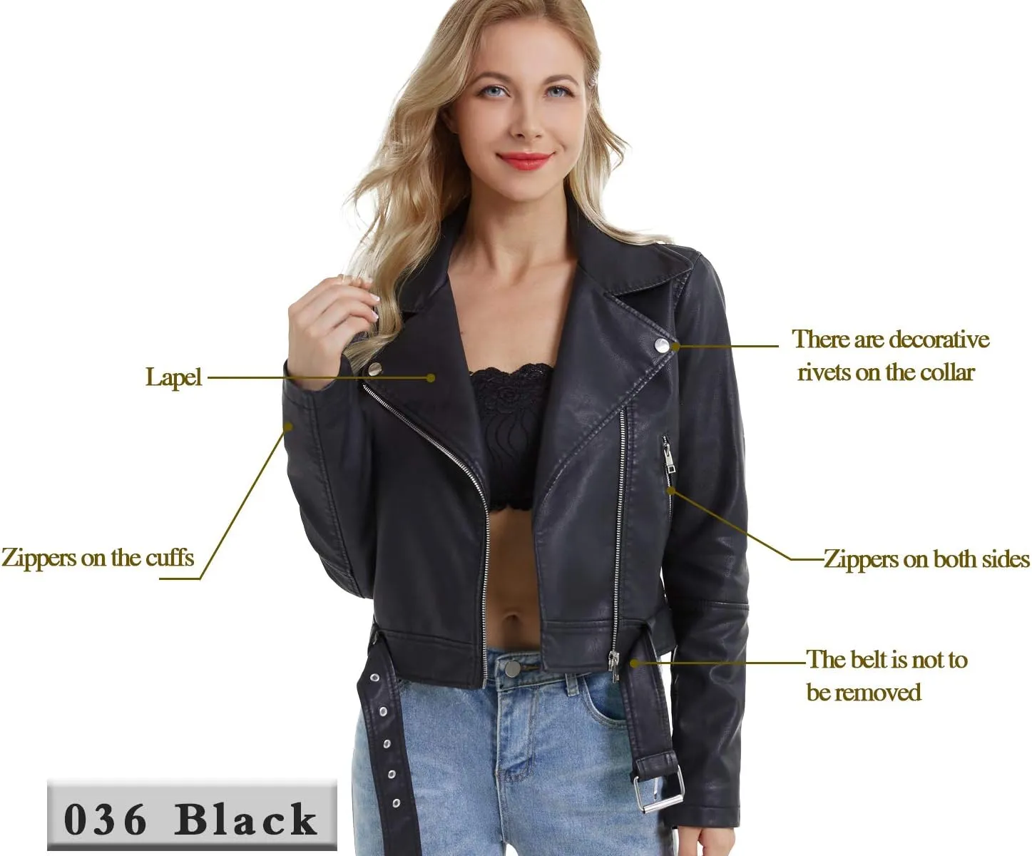 DIASHINY Faux Leather Jacket For Women Crop Short Cropped PU Slim Zip Up Moto Biker Coat Motorcycle Jackets