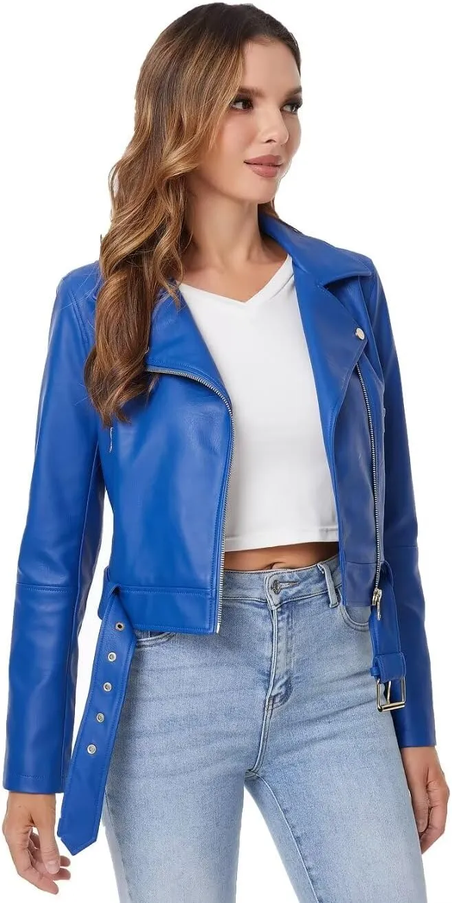 DIASHINY Faux Leather Jacket For Women Crop Short Cropped PU Slim Zip Up Moto Biker Coat Motorcycle Jackets