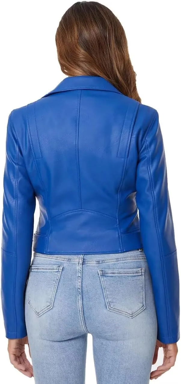 DIASHINY Faux Leather Jacket For Women Crop Short Cropped PU Slim Zip Up Moto Biker Coat Motorcycle Jackets